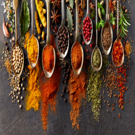 Spices on black background